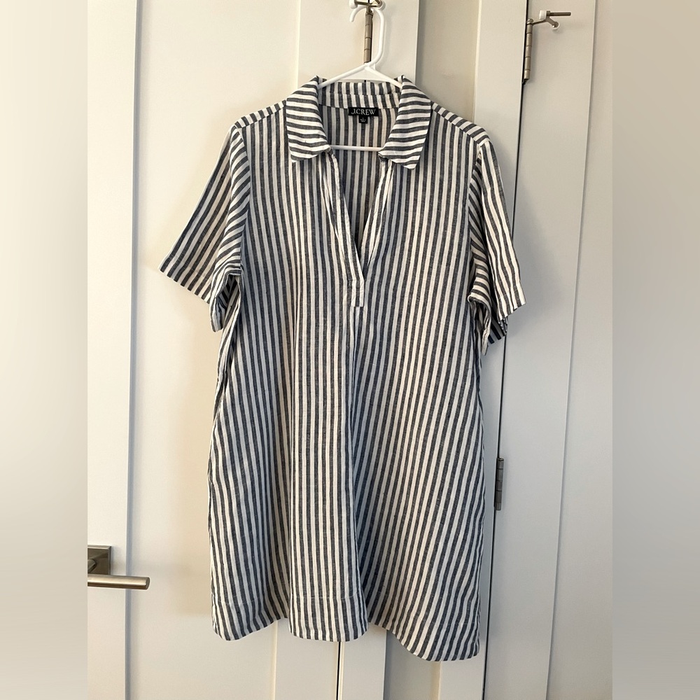 J Crew Shirt Dress Blue / White Stripe Size L